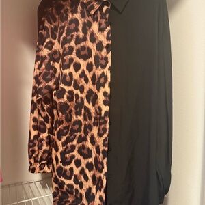 Leopard Print and Black Button-Up Dress